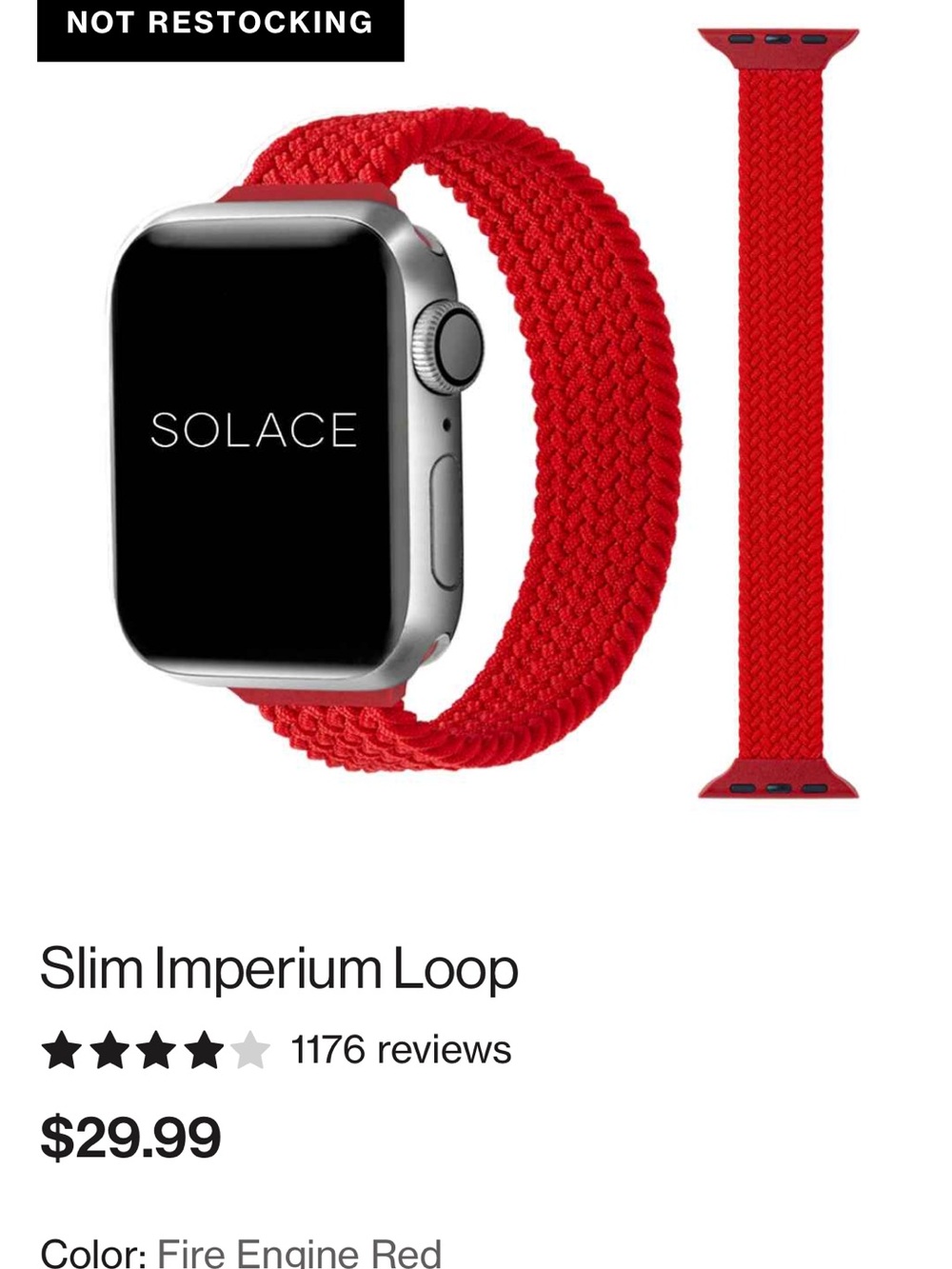 Solace Slim Imperium Loop Smartwatch Band - Fire Engine Red